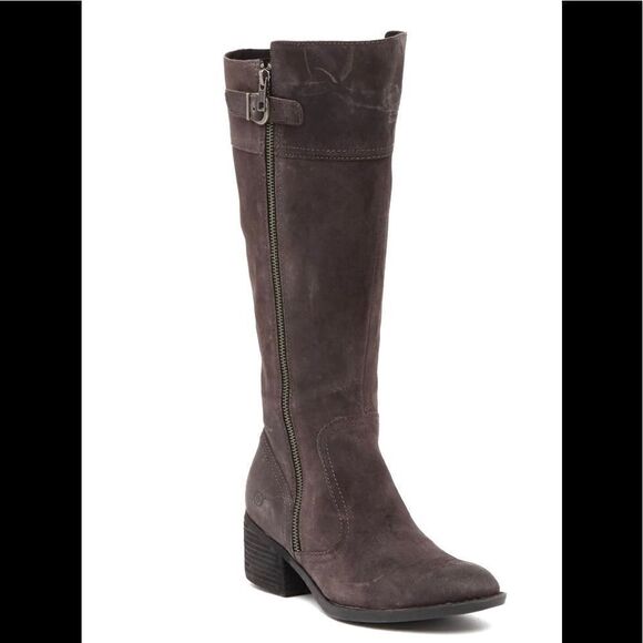 NWOB BORN Fannar Distressed Knee High Suede Grey Boots - Picture 1 of 16